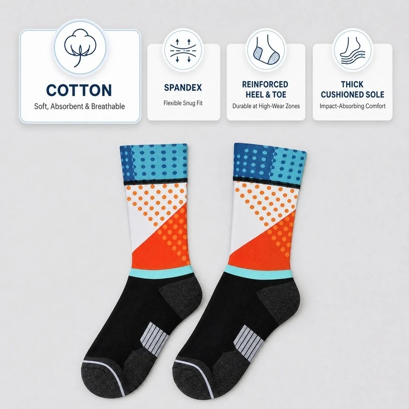 Cotton Spandex Knitted Crew Polka Dot Sports Socks factory