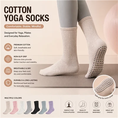 Non-Slip Yoga Women Pilates Grip Crew Socks
